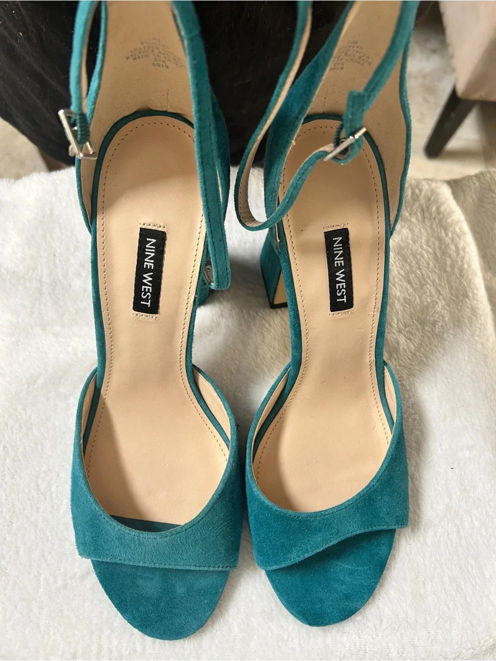 Nine West Teal Suede Slingback Block Heels